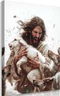 Jesus And Lamb Canvas Wall Art - Inspirational Christian Decor | 12x16 Inch Framed Painting for Living Room or Bedroom