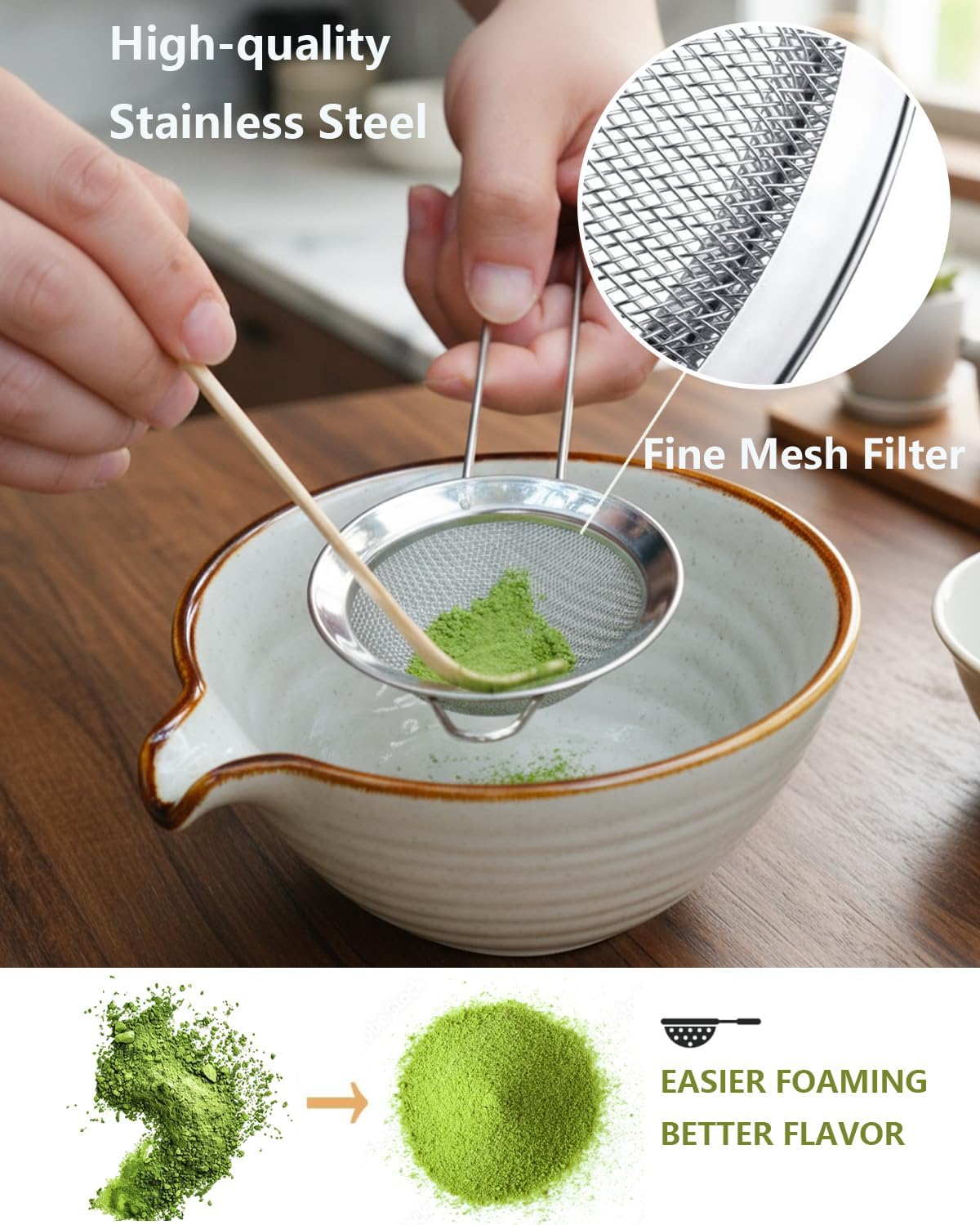 Skiennix Matcha Whisk Set - Complete Kit with Bowl, Bamboo Whisk, Scoop & Sifter | Perfect Gift for Women