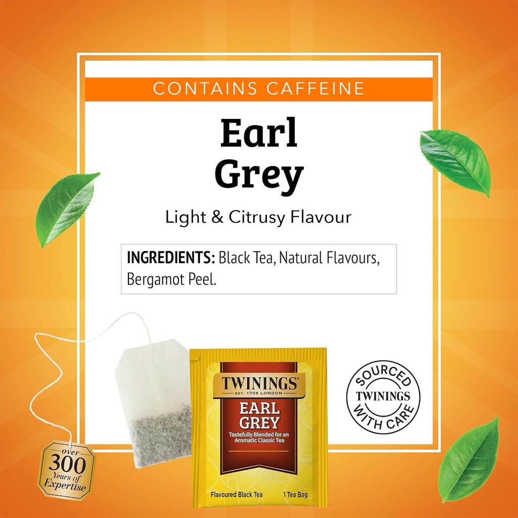 Twinings Earl Grey Black Tea - Individually Wrapped Bags with Citrus & Bergamot Flavor | 100 Count