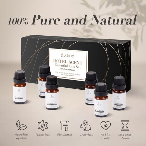 JCLOUD Essential Oil Diffuser Set - 6 Luxury Hotel-Inspired Aromatherapy Oils | 10mL Each for Home Use
