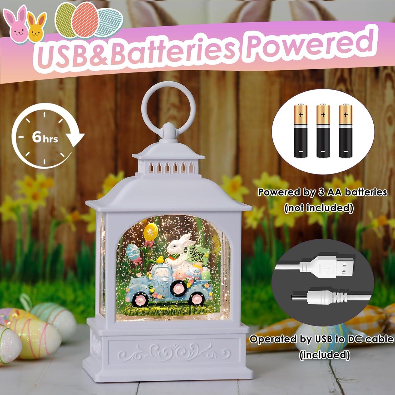 Regine Switzerland Easter Snow Globe - Glitter Bunny Spring Decor with 6-Hour Timer | Perfect for Easter Celebrations