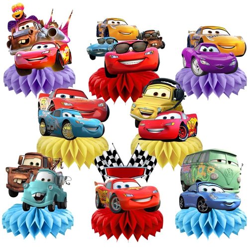 8Pcs Cars Table Centerpiece Birthday Party Supplies Double Side Table Decorations for Cars Themed Party Decorations