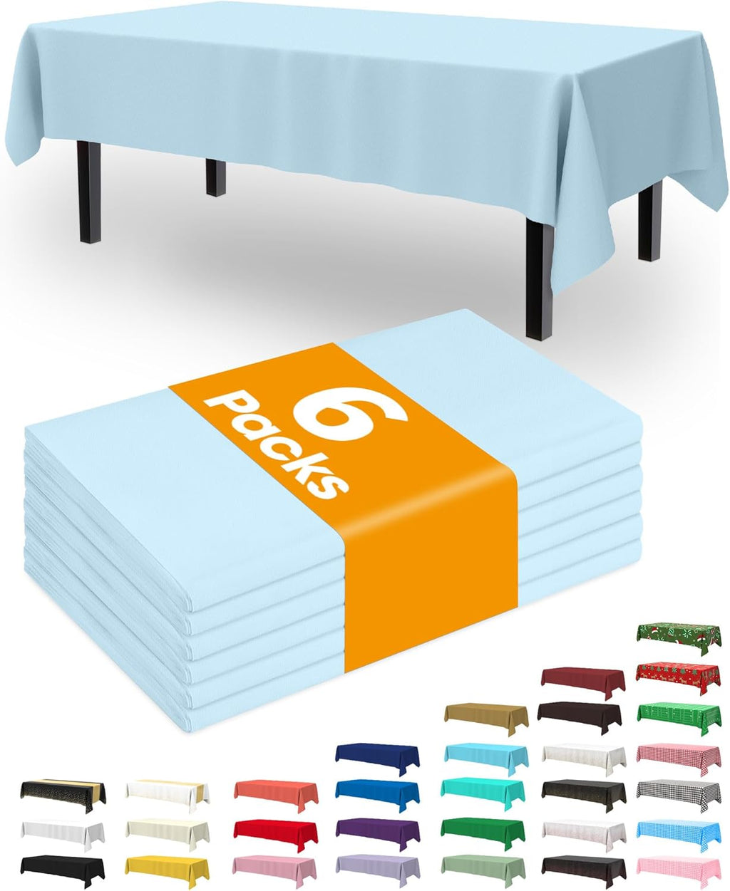Pureegg Disposable Plastic Tablecloths - 54 x 108 Inch, Waterproof Baby Blue for Easter & Weddings