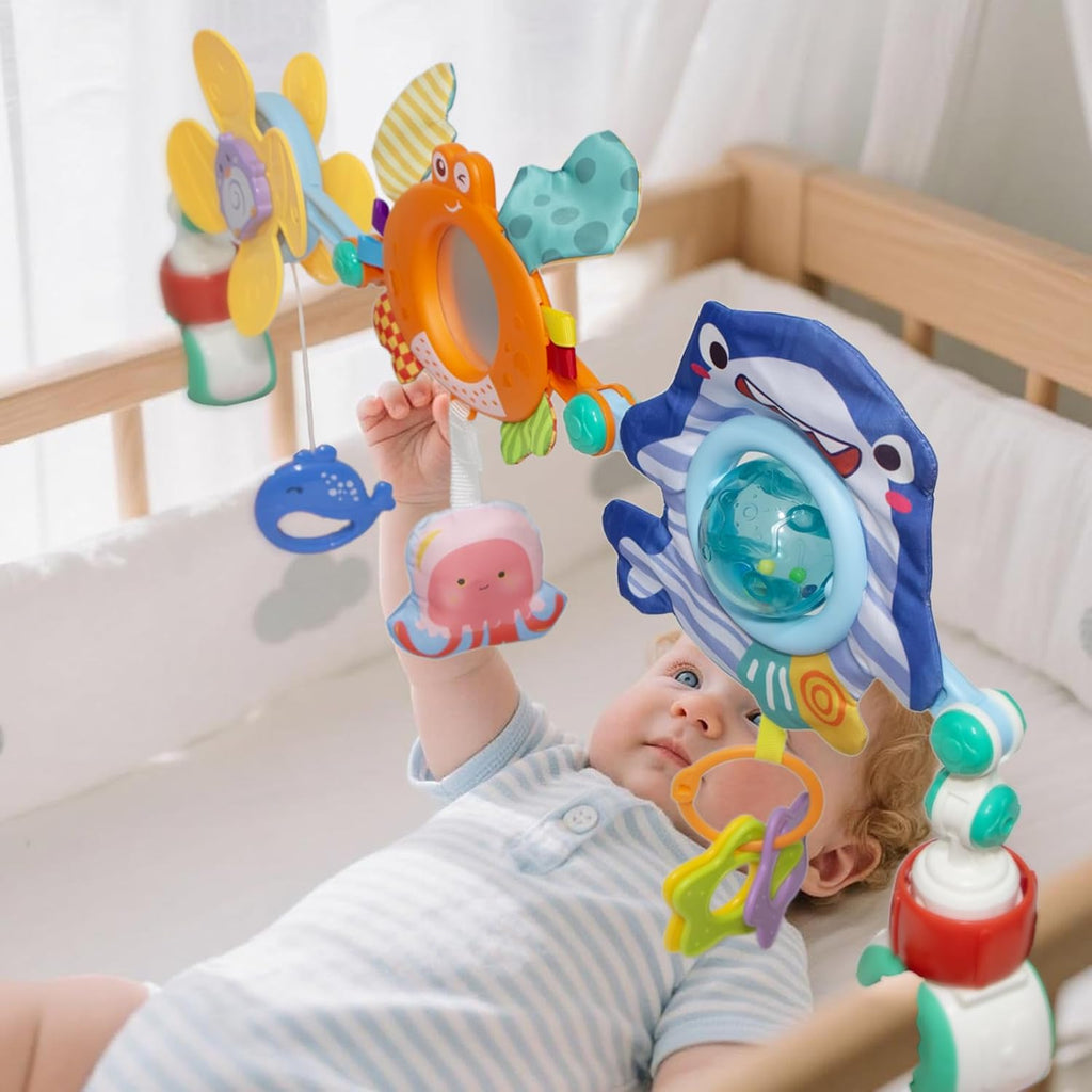 Skiennix Adjustable Baby Stroller Arch Toy - Engaging Car Seat Toy for Infants 6-12 Months with Mirror & Sound