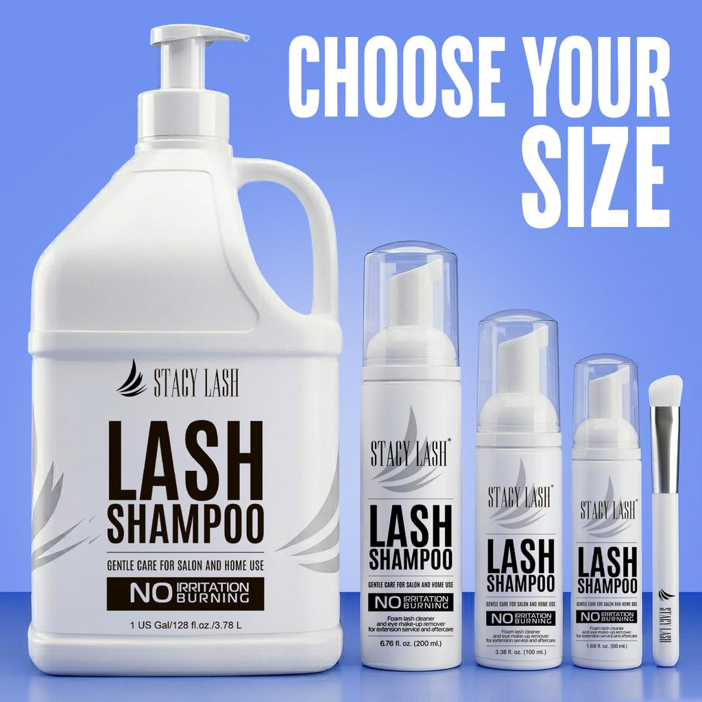 STACY LASH Eyelash Extension Shampoo - Foaming Cleanser & Brush | 1.69 fl. oz (50ml) for Safe Makeup Removal