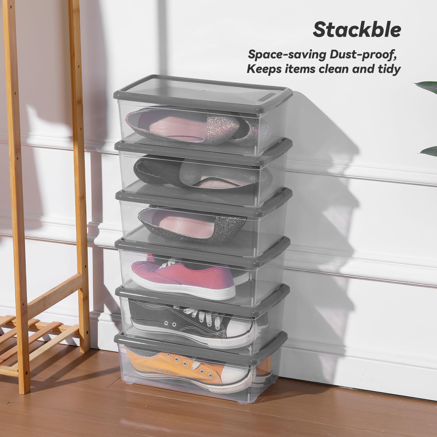 Sterilite 6 Quart Latching Storage Box - Clear Plastic Bins With Lids | Stackable Grey 12 Pack