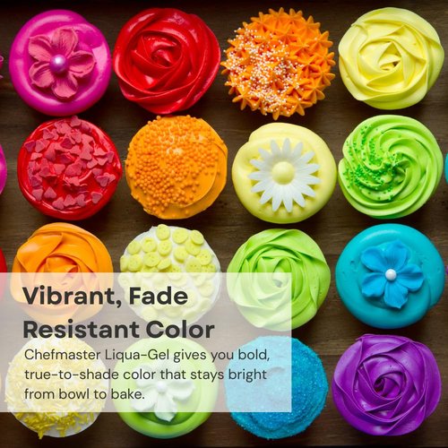 Chefmaster - Liqua-Gel Food Coloring - 12 Vibrant Colors Set | Fade Resistant & Easy to Blend - Made in the USA