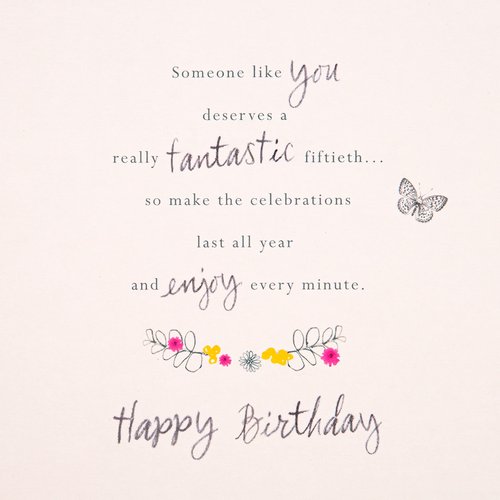 Hallmark 50th Birthday Card - Classic Embossed Floral Design