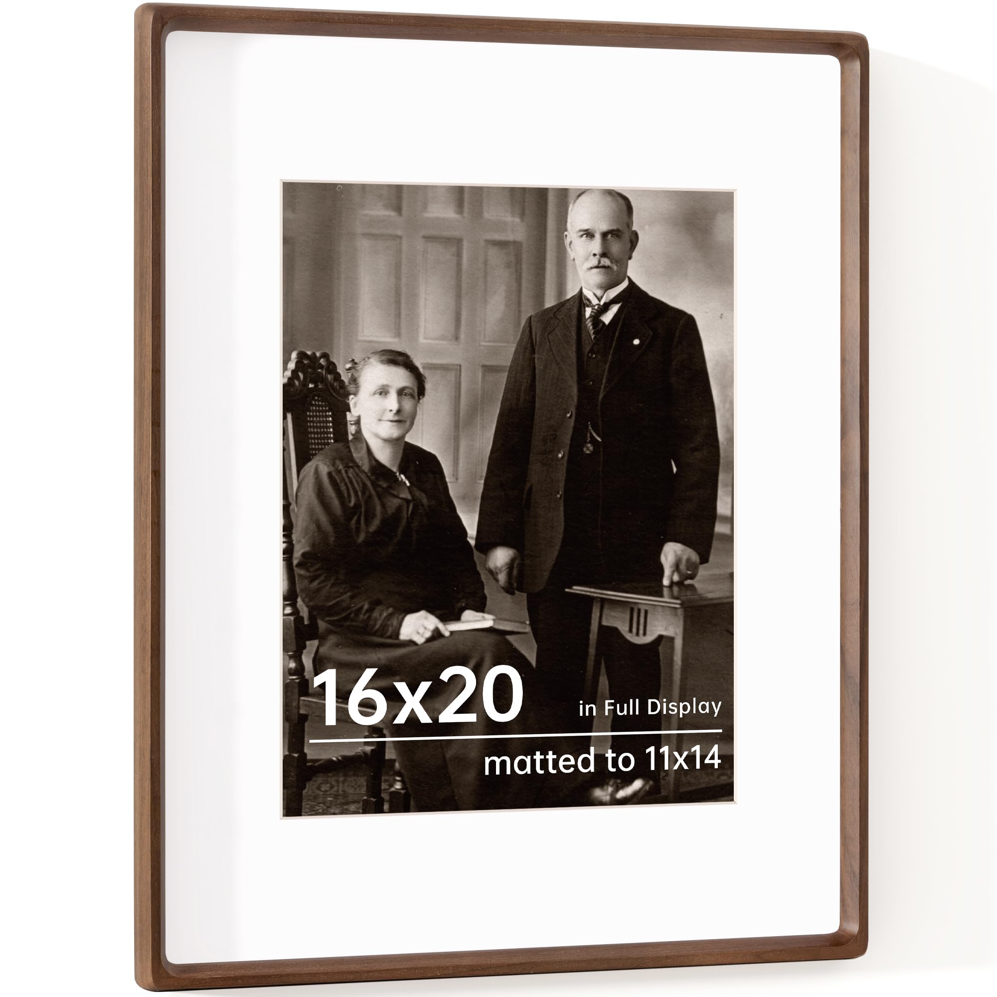 Dreamland 16x20 Picture Frame, USA-Sourced Walnut Wood Photo Frames with HD Tempered Glass, 16 x 20 Wooden Frame Matted to 11 x 14, 16x20 Frames Handcrafted Rounded Corner for Tabletop or Wall Display