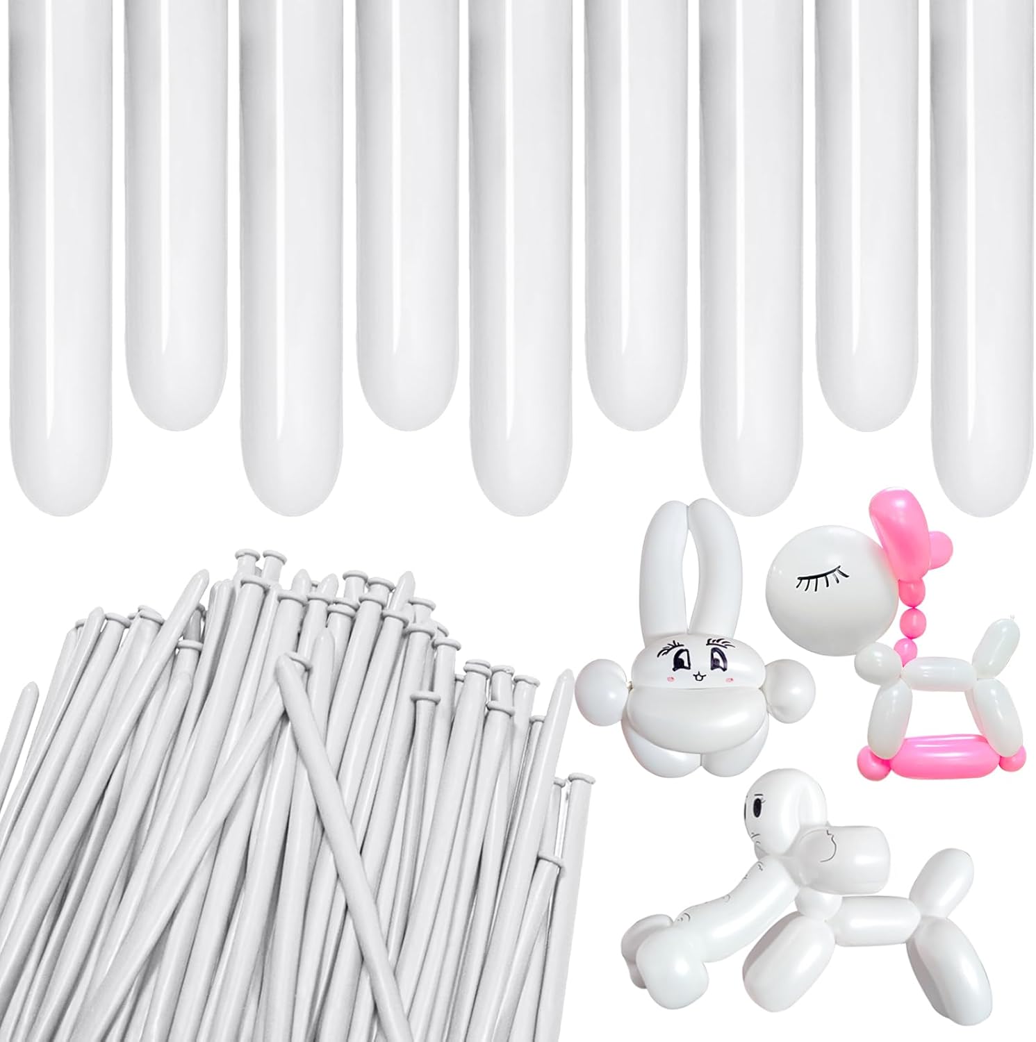 White 260 Balloons by [Brand Name] - Thick Latex for Twisting & Arch Tying | 100pcs for Kids' Parties & Weddings