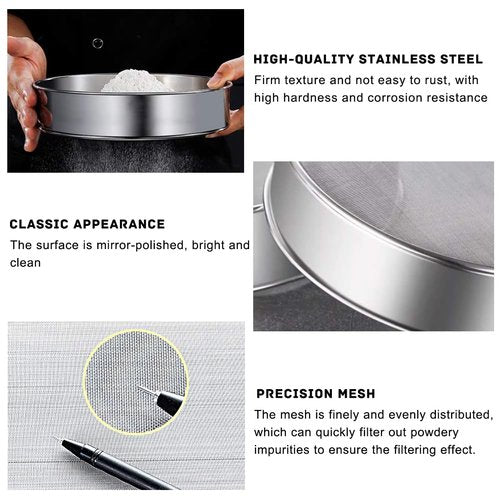 Flour Sifter Stainless Steel 8 Inch 60 Mesh Fine Mesh Strainers Flour Sieve for Baking Cake Bread