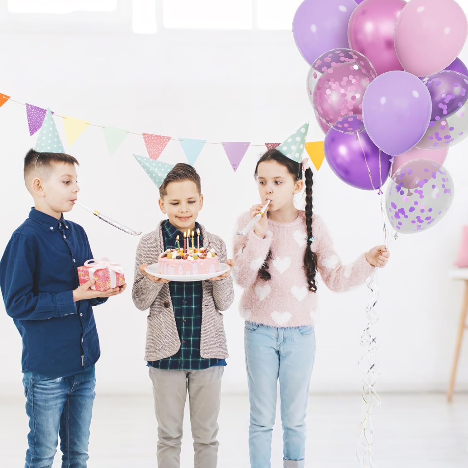 Skiennix 68Pcs Pink & Purple Balloons - 12 Inch Metallic Latex & Confetti Balloons for Parties