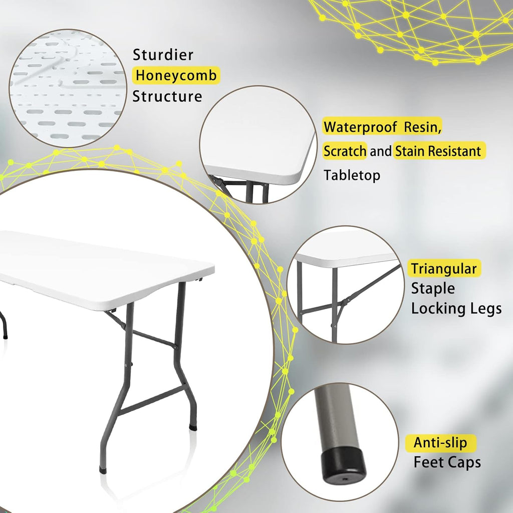 Skiennix 5 FT Plastic Folding Table - Portable Dining & Picnic Table for Small Spaces | Indoor/Outdoor Use