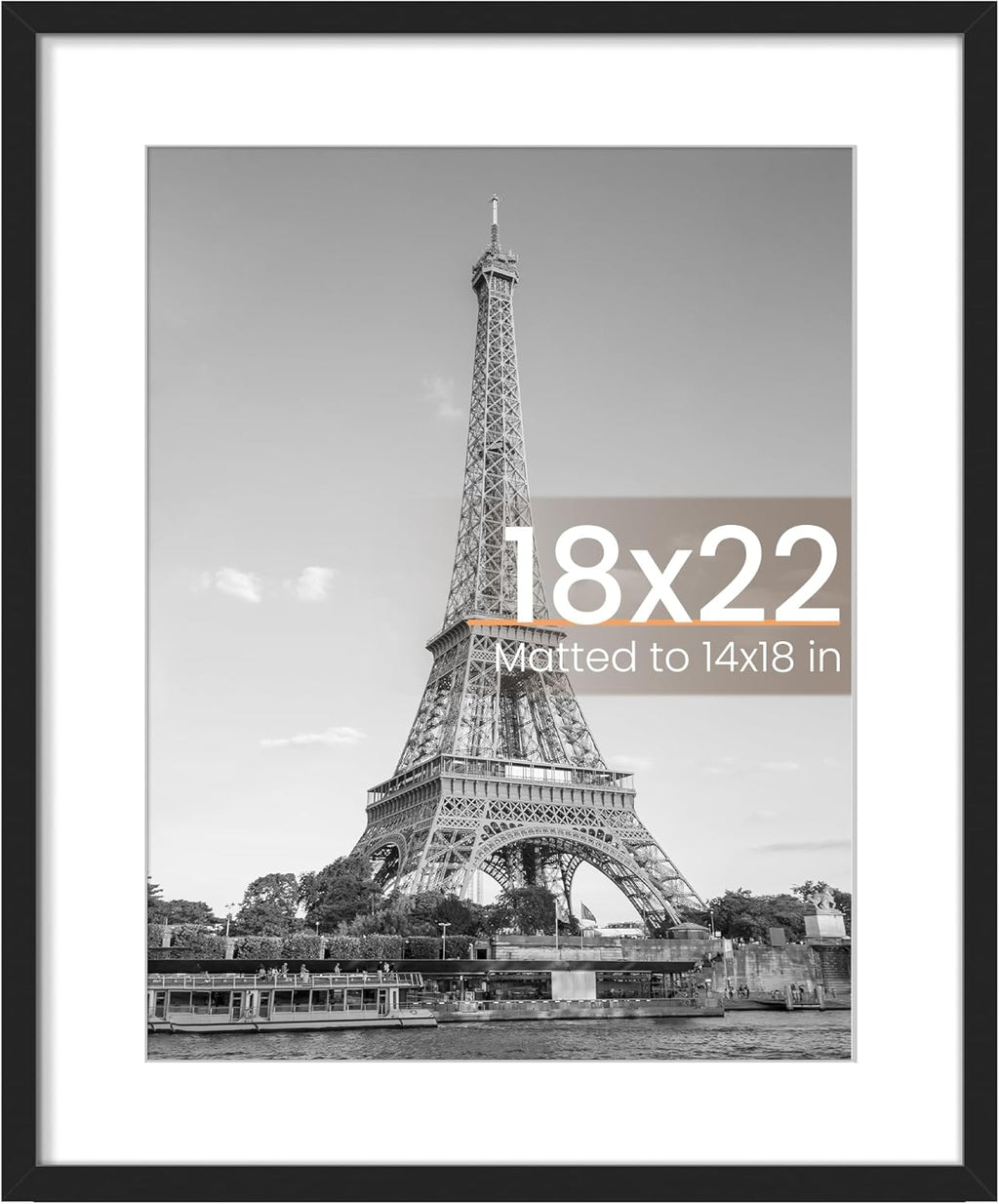 Upsimples 18x22 Picture Frame - Versatile Display for 14x18 Photos with Mat or 18x22 Without - Black, 1 Pack