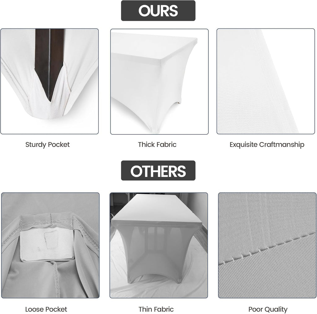 Utopia Kitchen 4FT Spandex Tablecloth - 200 GSM Stretch, Fitted, Washable | 2 Pack, White, Rectangle Cover for Events
