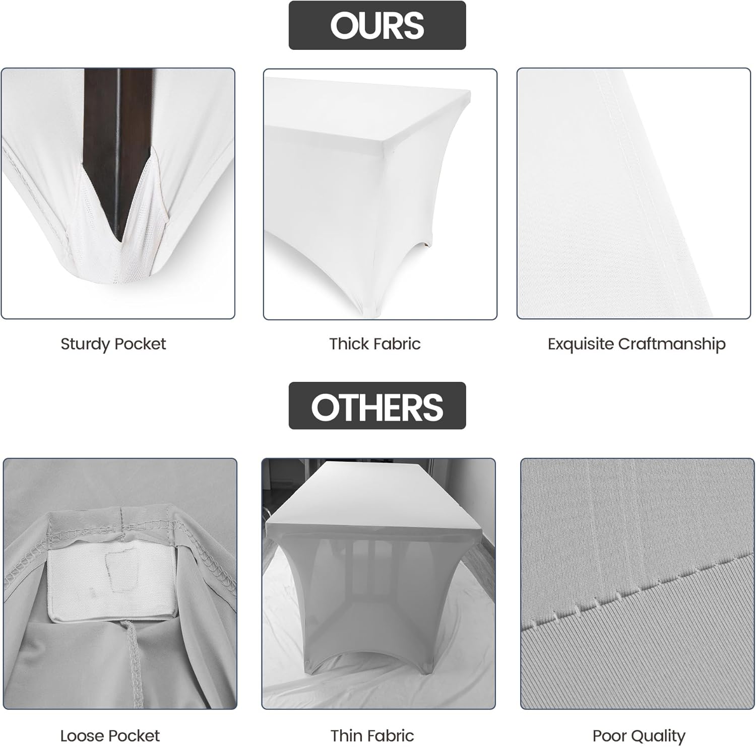 Utopia Kitchen 4FT Spandex Tablecloth - 200 GSM Stretch, Fitted, Washable | 2 Pack, White, Rectangle Cover for Events