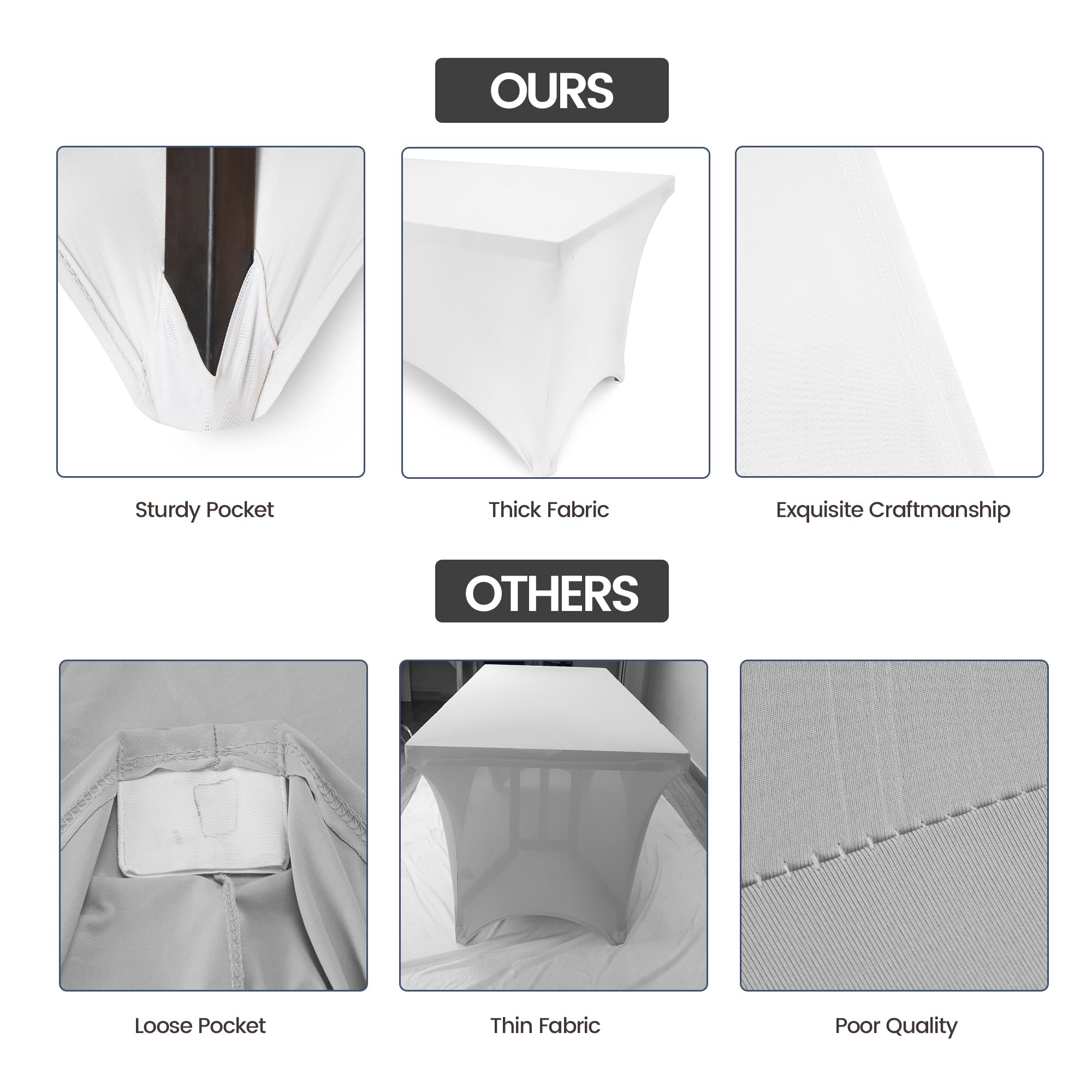 Utopia Kitchen 4FT Spandex Tablecloth [2 Pack, White] 200 GSM Stretch, Fitted, Washable and Wrinkle Resistant Table Cloth Rectangle Cover for Trade Shows, Wedding, Parties [48Lx30Wx30H Inch]