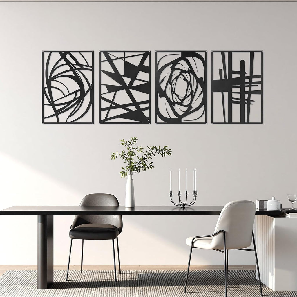 Skiennix Black Abstract Metal Wall Art - Modern Minimalist 3D Textured Decor | 15.7 x 10.6 Inch for Living Room, Bedroom, Office