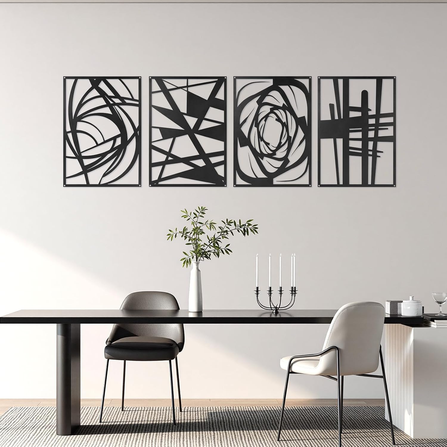 Skiennix Black Abstract Metal Wall Art - Modern Minimalist 3D Textured Decor | 15.7 x 10.6 Inch for Living Room, Bedroom, Office