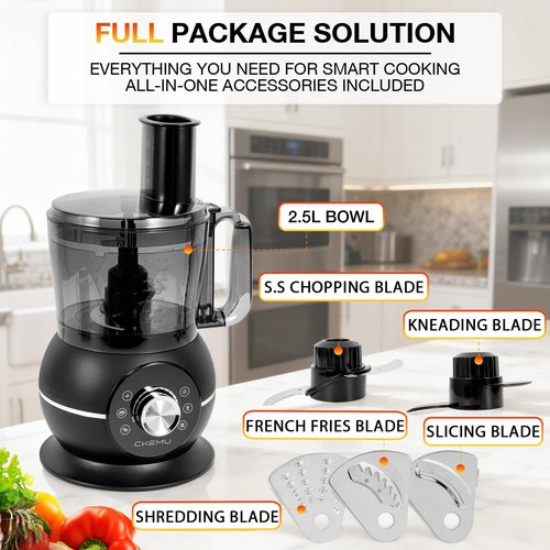 Smart Upgraded Food Processor 12 Cup, Electric Food Chopper Slicer with French-Fry Slicing Shredding Chopping Kneading Cutter, For Meat, Vegetable, Fries, Cheese, Meat & Veggie Prep, Puree