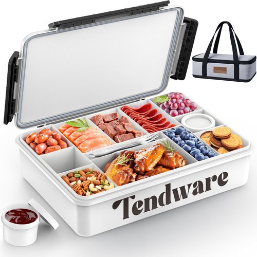 TENDWARE Chilled Portable Snackle Box Container Beach Essentials Insulated Bag Keep Food Warm, Divided Serving Tray Reusable Ice Pack Road Trip Essentials for Charcuterie Snack Picnic