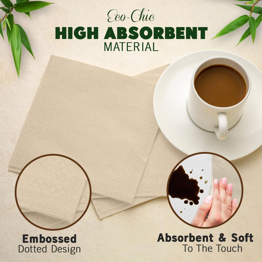 Weemium Compostable Napkins Disposable - FSC Certified - Pack of 300, 2-Ply - 5 x 5 Inch Folded - Post-Consumer Recycled Materials - Biodegradable & Highly Absorbent Paper Napkins for Lunch & Dinner