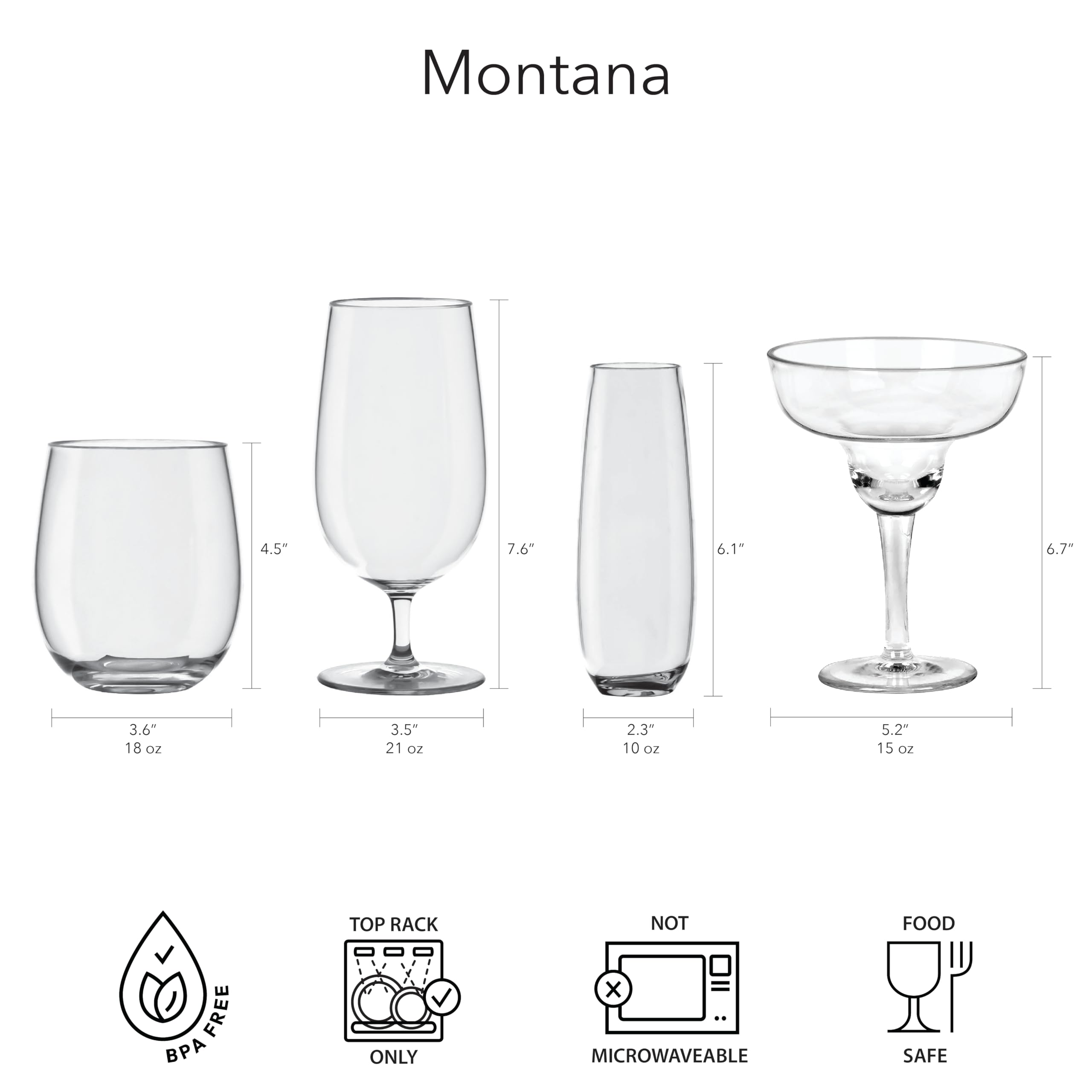 TarHong Montana Stemless Glass, 18 oz., Premium Acrylic Drinkware, Set of 6