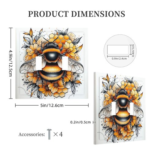 Donecmminery Decorative Switch Plates Bee Honeycomb Flowers Plant Leaves 2 Gang Double Toggle Outlet Light Switch Cover Wall Plate Electrical Faceplate For Nursery Kids Room Decor