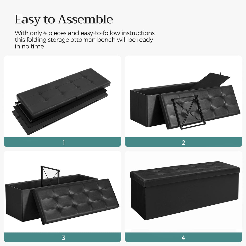 SONGMICS MAZIE Collection - 43 Inches Storage Ottoman Bench with Flipping Lid, Storage Chest with Iron Frame Support, Load 660 lb, for Living Room, Bedroom, Synthetic Leather, Black ULSF75BK