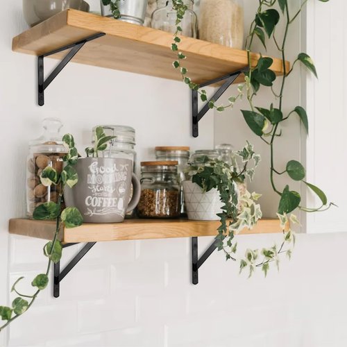 Hiceeden 12 Pack Heavy Duty Shelf Brackets, 8 in x 5 in Wall Mount Steel L Shelf Bracket, Angle Brackets for Floating Shelves, Black Metal Powder-Coated