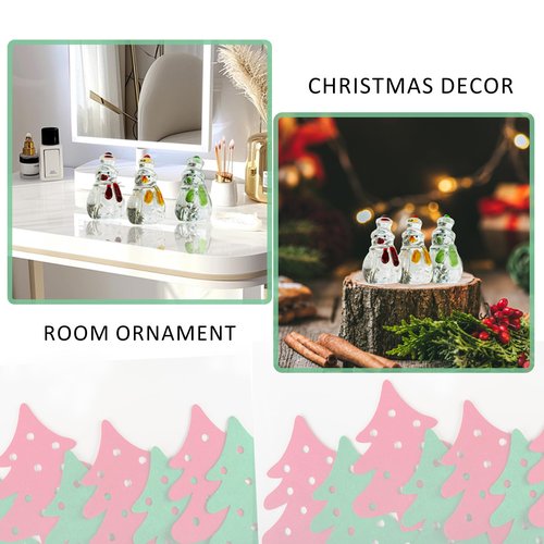 KRISININE Set of 3 Glass Snowman Figurine 1.6''*4.2'' Handmade Snowman Christmas Decorations Indoor for Home Winter Holiday Glass Paperweight Office Table Decor