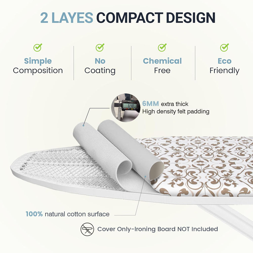 UniSimp Ironing Board Cover - Extra Thick Natural Cotton, Scorch & Stain Resistant | 18"x49", Taupe