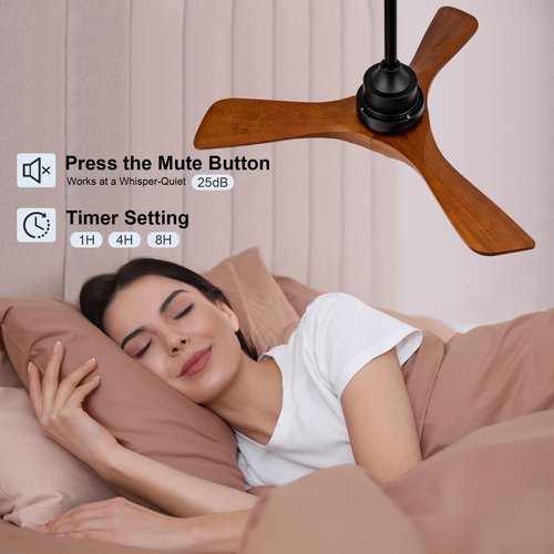 VCQQ 36 Inch Ceiling Fans with Lights and Remote, 3 Blade Wood Ceiling Fan with Light, Modern Indoor Outdoor Black Ceiling Fan for Patio Porch Bedroom Office, Dimmable, Reversible DC Motor