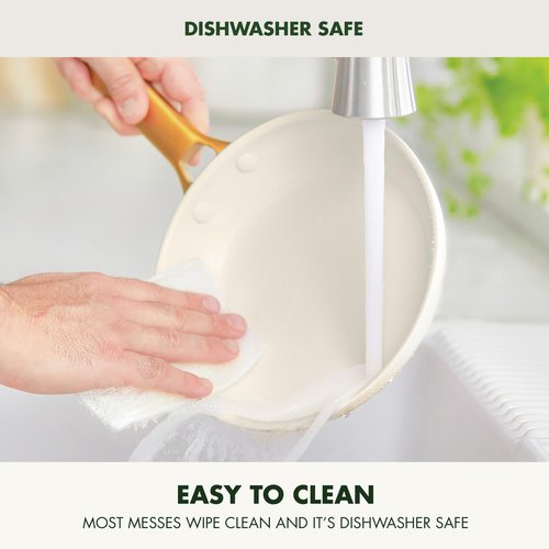 GreenPan Hard Anodized Healthy Ceramic Nonstick 8" and 10" Frying Pan Skillet Set, Gold Handle, PFAS-Free, Dishwasher Safe, Oven Safe, Cream White