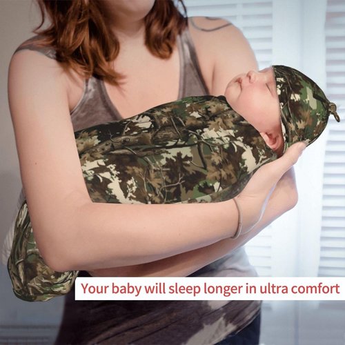 Camo Swaddle Blankets Newborn Receiving Blanket Baby Swaddle Wrap with Hat, Hunting Soft Sleeping Clothes for Baby Girls Boys