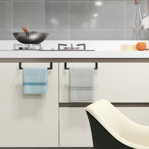STWWO Over The Door Towel Rack, Kitchen Towel Holder Over Cabinet Door Towel Bar Stainless Steel for Cupboard for Kitchen Dish Towel Holder Hanger, 2 Pack (Black)