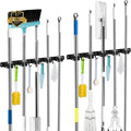 AceMining Broom Holder - 2 Pack Wall Mount Organizer with 5 Racks & 4 Heavy-Duty Hooks | Black Stainless Steel