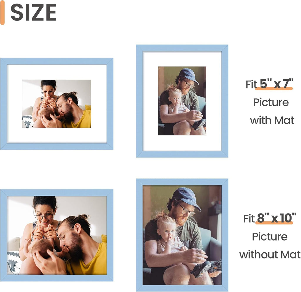 Upsimples 8x10 Picture Frame - Versatile Display for 5x7 with Mat or 8x10 Without | Blue, 1 Pack
