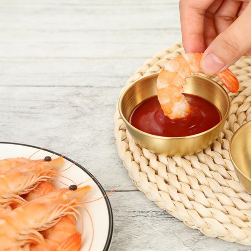 Zelphvt 4 Pack Small Gold Bowl, 3.2 Inch Stainless Steel Sauce Dishes Mini Individual Sauce Cups Seasoning Soy Sushi Dipping Bowl Charcuterie Board Appetizer Plates, Golden