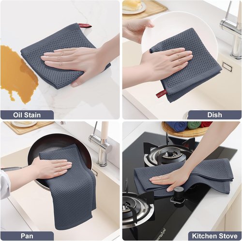 Homaxy Kitchen Towels Set - Ultra Soft 100% Cotton Dishcloths | 8-Piece Assortment in Mixed Colors, 12x12 & 13x28 Inches