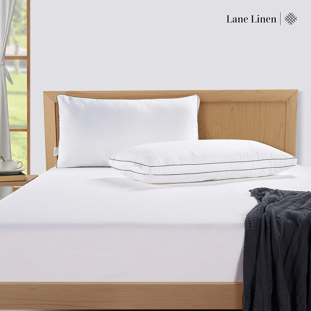 **LANE LINEN Standard Size Bed Pillows - Set of 2 Medium Soft Gusseted Down Alternative | Comfortable & Machine Washable - White**