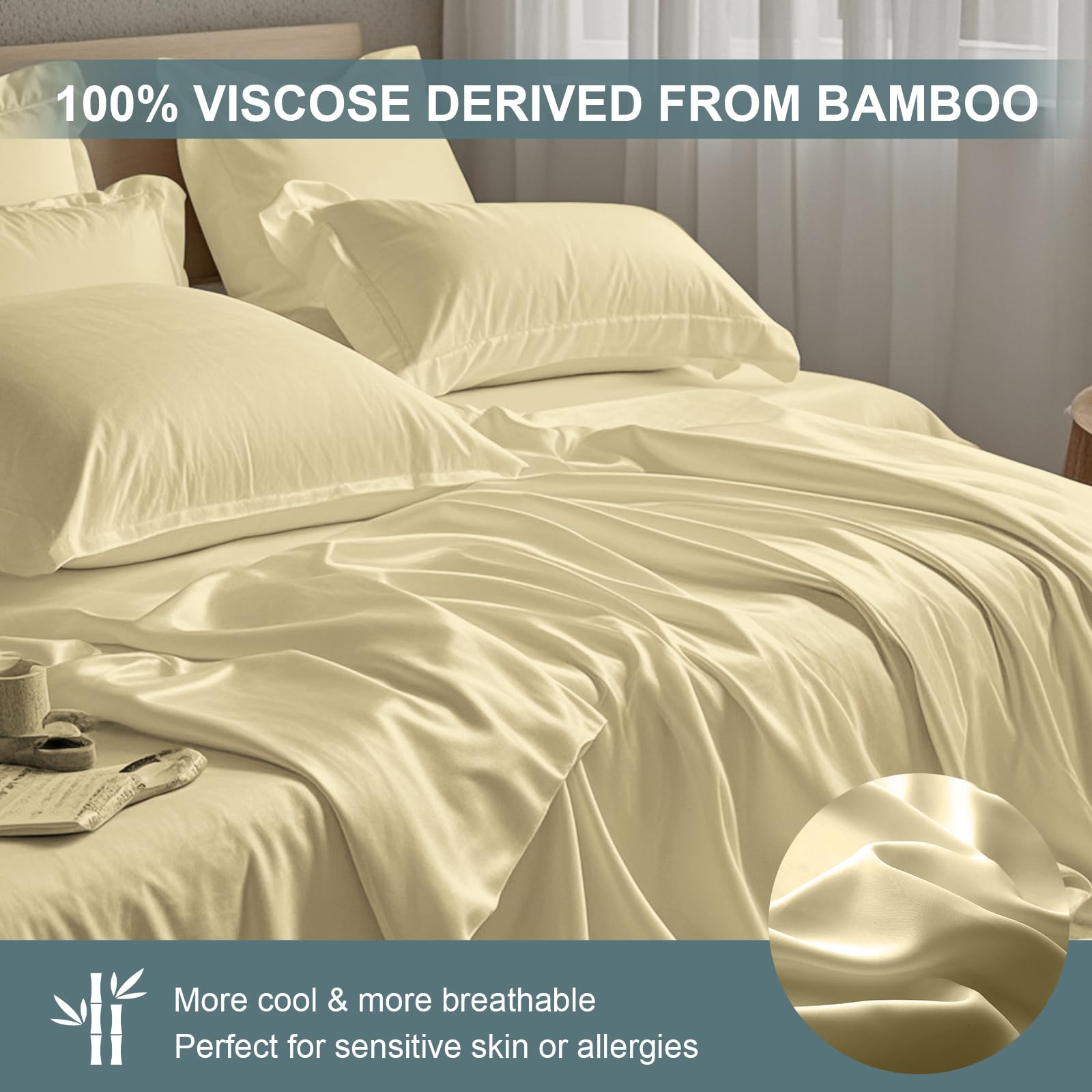 Full Sheets │ 100% Viscose Derived from Bamboo │ Ultra Soft Fitted Sheets with 4 Elastic Straps │ 18 Inch Deep Pocket │ Cooling for Hot Sleepers
