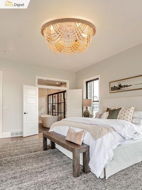 Bella Depot 20" Boho Ceiling Fan with Light, Flush Mount Wood Beaded Fandelier Chandelier Fan, 6 Speeds Reversible Bladeless Ceiling Fan for Bedroom Living Room Kitchen (Wood)