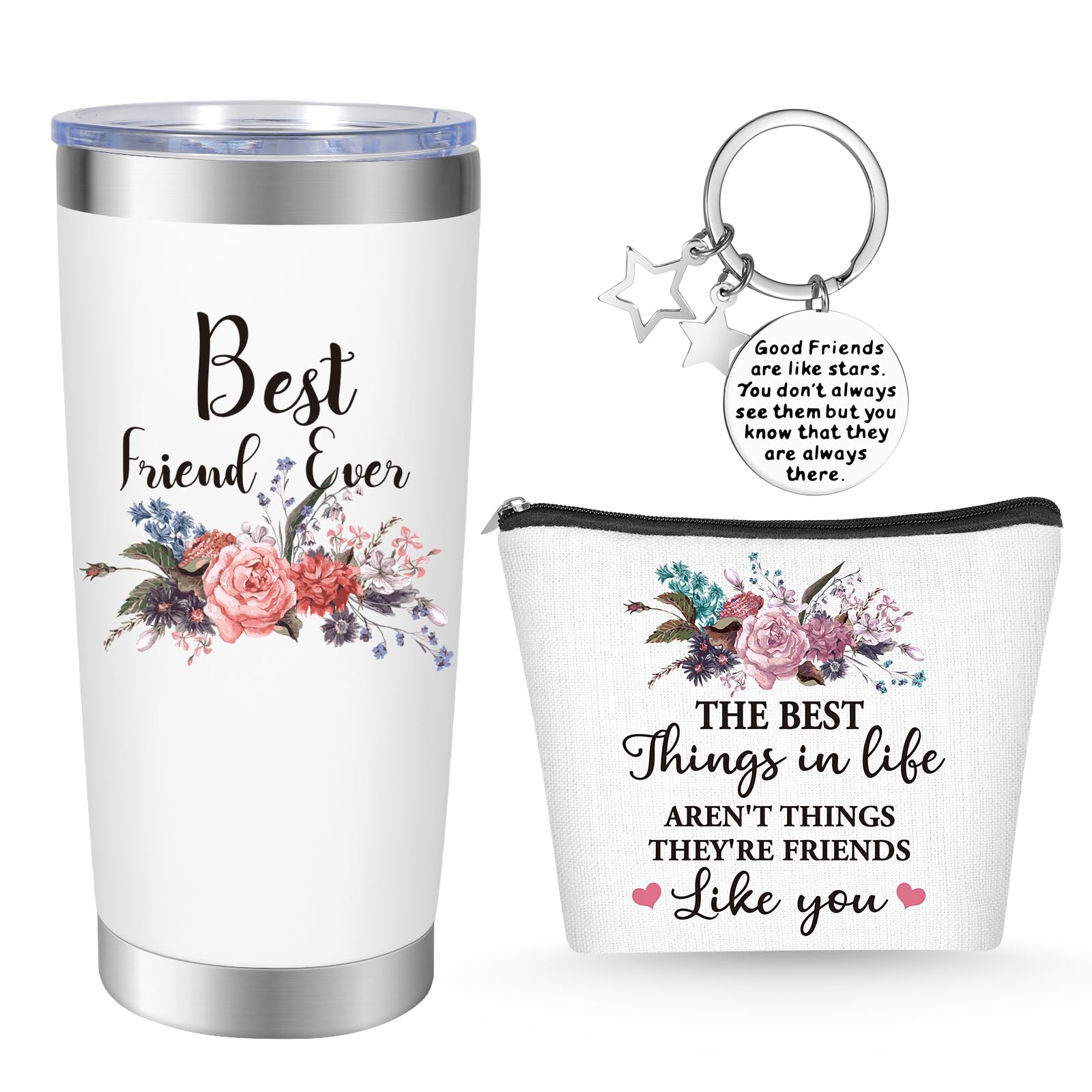 NXPOY Gifts for friend, Fried gift, Birthday gifts for women 20OZ Tumbler+Cosmetic bag + Keychain