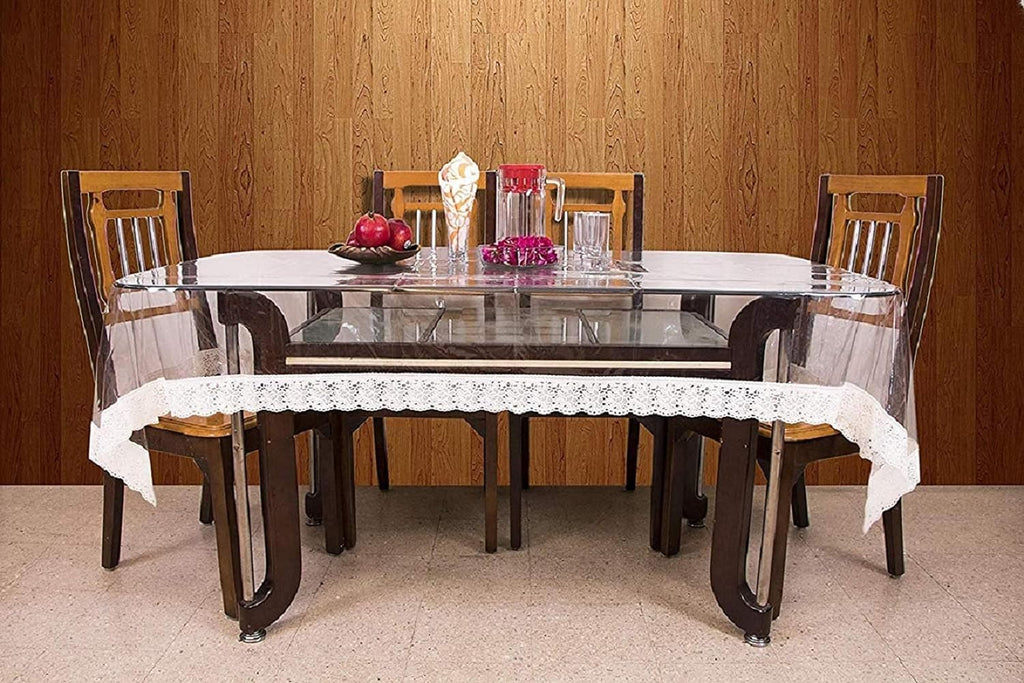 SNDecor Indoor Outdoor Heavy Duty Premium Crystal Clear Vinyl Tablecloth, Waterproof Wipeable Plastic Protector Cover for Tables (White Lace, 70" x 120")