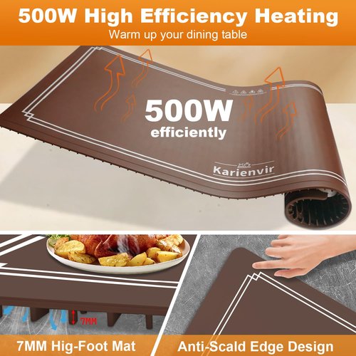 Warming Mat for Food Extra Large 35 Inch, Graphene Food Warming Mat,Heating Food Warmer 7MM Raised Feet,Electric Warming Tray Rollable & Portable,6 Level Temp & 6 Timer Setting, Brown(36.02" x 15.75")