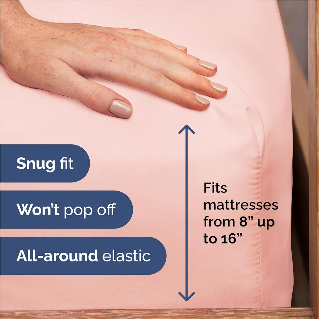 Skiennix Twin XL Sheet Set - Comfy Cooling Bed Sheets with Deep Pockets - Soft, Wrinkle-Free Baby Pink