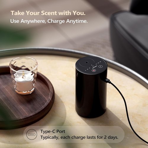 Airversa Waterless Essential Oil Diffuser - Portable Mini Scent Machine with 4 x 10mL Fragrance Oils | Black AN8 Kit
