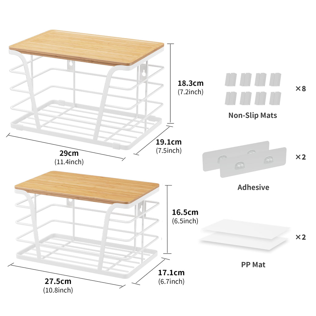 TIDIIABODE 2 Pack Kitchen Organization for Onions,Potatoes - Fruit Basket for Kitchen Counter & Storage Basket,Stackable Storage Bins with Bamboo Top & Lightweight PP Mat,White