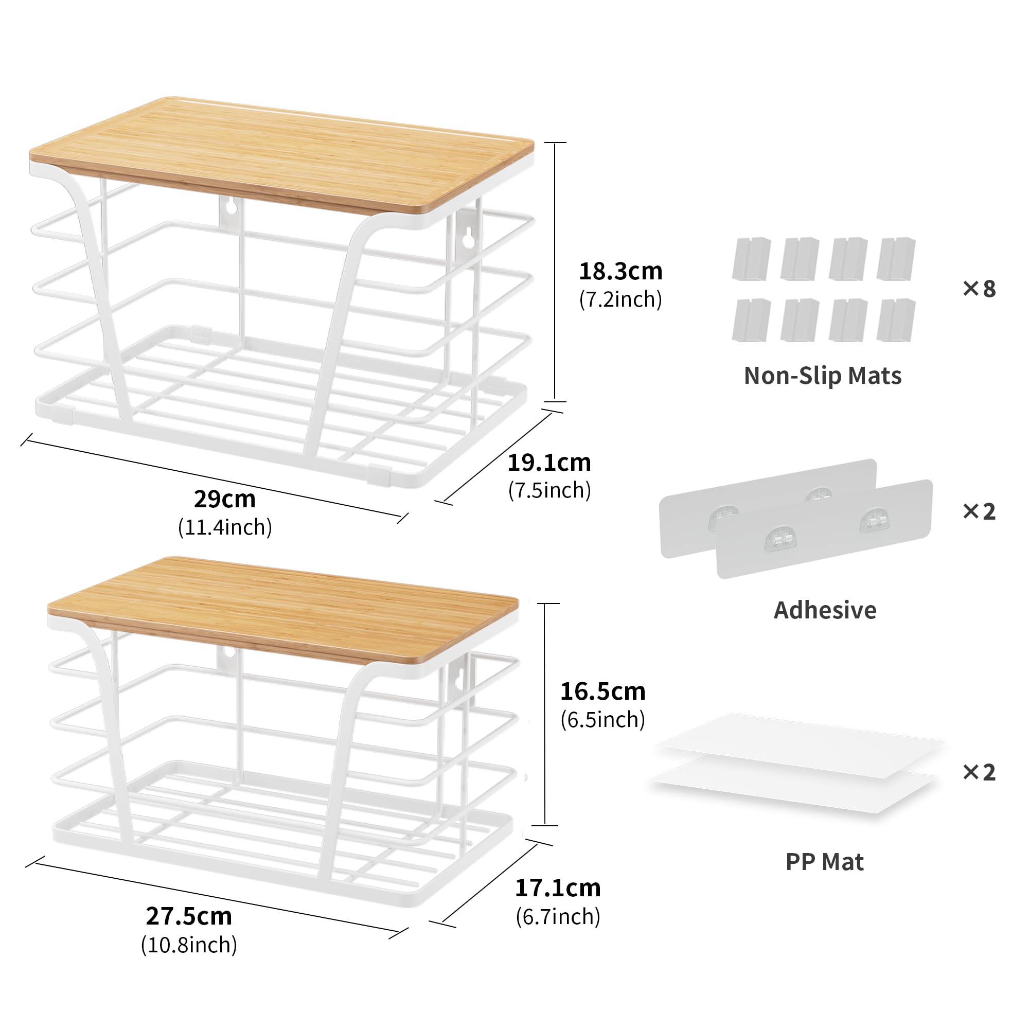TIDIIABODE 2 Pack Kitchen Organization for Onions,Potatoes - Fruit Basket for Kitchen Counter & Storage Basket,Stackable Storage Bins with Bamboo Top & Lightweight PP Mat,White